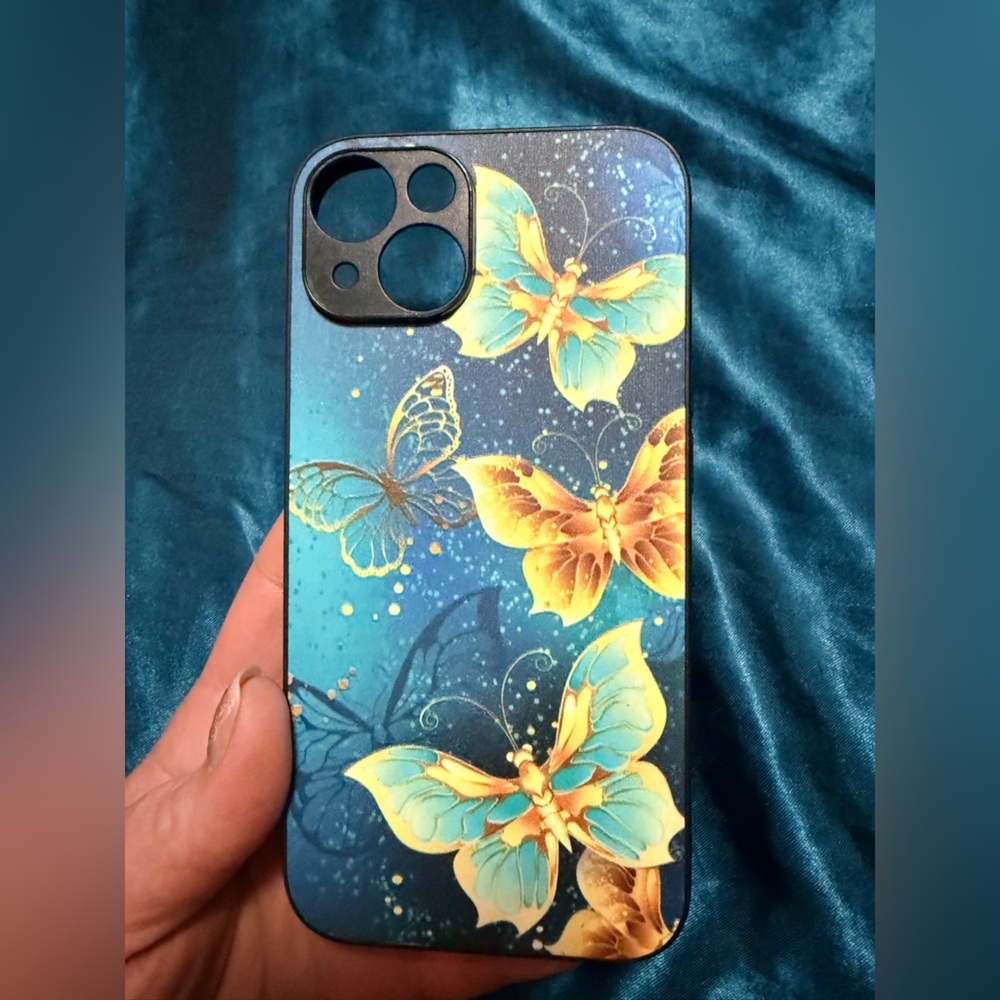 Ew Butterfly Design I Phone 14 Pro Case - Blue and Yellow